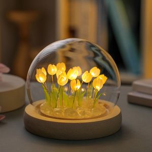 Tulipano Luce notturna Mobili Decorazione Simulazione Fiore Camera da letto Lampada da tavolo da 9 a 20 lampadine Globo di vetro Bambini Ragazza Coppia Amici Regalo Atmosfera Ornamento da scrivania