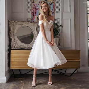 Wedding Dress ADLN Off-shoulder Beaded Reception Dresses Tulle Tea Length Corset A-line Bridal Gown Customized Bride Wear