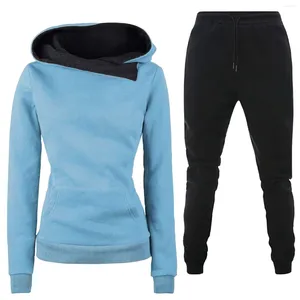 Calças femininas de duas peças Plus Size Mulheres 2 Conjuntos Outono Casual Cowl Neck Color Block Hoodies Cintura Alta Sweatpants Suéter Calça Tracksuits