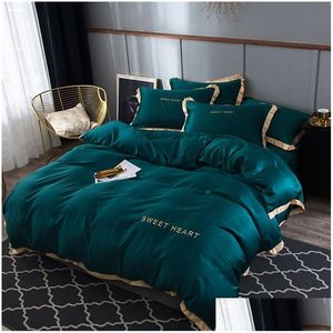 Beddengoedsets Luxe set 4-delig plat laken Kort dekbed Er King Comfortabel dekbed Ers Single Queen Size Beddengoed Linnengoed Drop Deliver