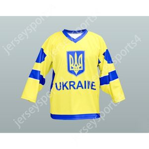 MAGLIA HOCKEY SQUADRA NAZIONALE UCRAINA NOME GIALLO personalizzato NUOVA cucitura superiore S-M-L-XL-XXL-3XL-4XL-5XL-6XL