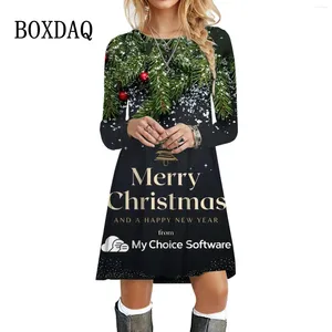 Casual Dresses Christmas Dress Women Plus Size Long Sleeve For Holiday Party Print Mini Pullover Vestidos de Fiesta