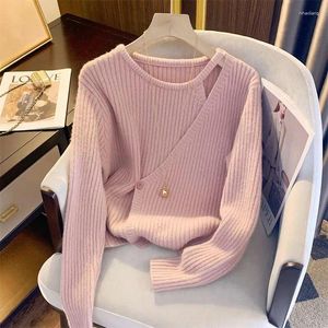 Women's Knits DAYIFUN Solid Color Sweaters Unique Button Cross Irregular Design Jumpers 2023 Autumn/Winter Lazy Cardigan