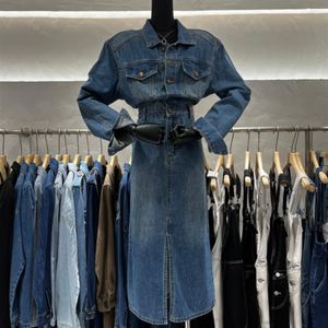 Casual Dresses Long Denim Dress Women 2023 Spring Single-breasted Fashion Leisure A Line Sleeves Pocket Coat