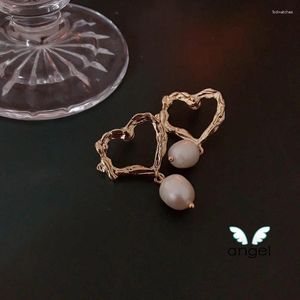 Серьги-гвоздики 2023 Brinco Earings Me Angel Jewelry Hearts Нежный милый и сладкий металл Пресноводный Pearlnb Восстановить древние способы выдалбливания