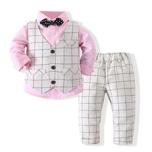 Garnitury Dzieci Moda Formal Suit Ubrania Baby Boys Gentleman Cotton Costume Zestawy dla dzieci Dress Dress Wedding Birthday Ustaczki 230424