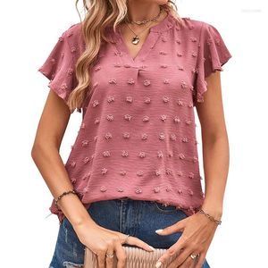 Kvinnors blusar 2023 Summer Butterfly Sleeve Shirts V-Neck Chiffon Short Tops Women Elegant Blus Lose Casual Office Lady Clothes 26033