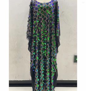 Ethnic Clothing Super Size Bust Style Africa Women's Dashiki Abaya Chiffon Fabrics With Sequins Beads Embroidery Loose Long Dress Free