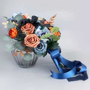 Decorative Flowers Artificial Flower Bouquet Simulation Blue Rose Ornament Supplies For Wedding Engagement Ceremony Decor