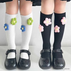 Barnstrumpor Big Flower Baby Girls Socks Spring Autumn Kids Long Sock Fashion Toddlers Knee High Tube Cotton Sock Children Prinsessan Strumpa