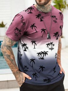 Camiseta masculina camisa para roupas masculinas padrão de árvore de coco havaiano verão harajuku manga curta topos t-shirts o-pescoço casual