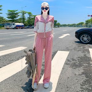 Women's Two Piece Pants 2023 Summer New Pink Women's Set Casual Two Piece Set