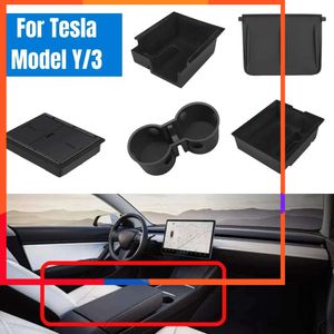 New Flocking Center Console Organizer for Tesla Model 3 2022 Model Y 2023 Center Armrest Hidden Box Cup Holder Interior Accessories