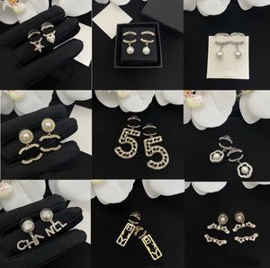 20style 18k الذهب المطلي بالنحاس النحاس المشيخ ثريا 925 Silver Luxury Letter Women Crystal Rhinestone Pearl Long Engring Party Party Party Jewerlry