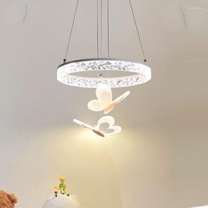 Lampy wiszące światła pokoju dziecięcego nordycka ciepła i romantyczna sypialnia Księżniczka LED Butterfly żyrandol luksus