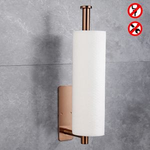 Suportes de papel higiênico rosa ouro suporte de papel higiênico adesivo 304 aço inoxidável para banheiro cozinha papel toalha rolo longo tecido pendurado preto 231124