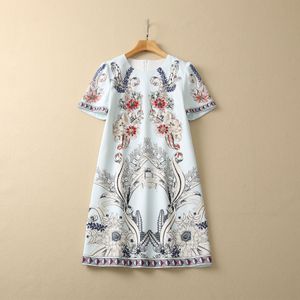 Casual Dresses European and American women's clothes 2023 spring new Round neck Short sleeve heavy duty nail bead printing Fashionable dress