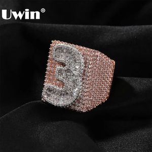 Bröllopsringar Uwin Custom Letter Rings för män Full Iced Out Baguettecz Numbers Cubic Zirconia Fashion Rings Hip Hop Jewelry for Rappers 231124