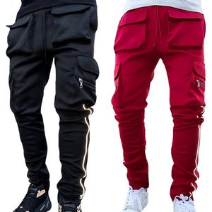 Calça masculina carga de verão masculino casual hip pop refletivo rastreadores de vários bolsos que executam calças esportivas de jogging