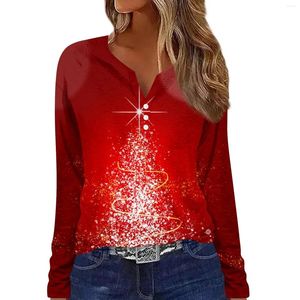 Camisetas femininas camisetas de grandes dimensões para mulheres casual natal santa impressão pulôver topos manga longa o-pescoço diversão gráfico moletom roupas