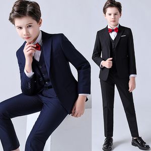 Suits Spring Autumn Formal Children's Dress Suit Flower Boy Wedding Party Performance Costume Kids Blazer Vest Pants Clothes Set 230424