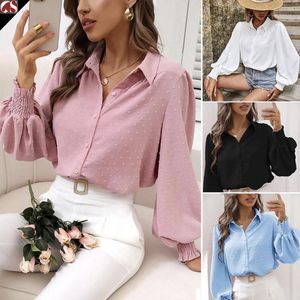 Women's Polos Women's Clothing Clearance Spring 2023 Shirt Lapels Balloon Sleeve Solid Color Polo Shirts Tops Tees Stitch