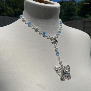 Ketten Blauer Rosenkranz Stil Schmetterling Charm Halskette Y2k Böhmen Schmuck Handgemachte Perle Märchen Fairycore