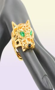 Модное полое кольцо на палец с леопардовым животным, зеленые глаза, полые кольца с головами пантеры для мужчин и женщин, ювелирные изделия для вечеринок7974307