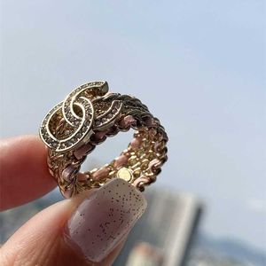 Band Rings Xiaoxiang Sheepskin Perforated Weaving Letter Sweet Cool Punk Advanced Middle Finger Ring Female Fashion Yang Mi Same Style