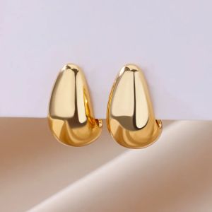 Vintage Chunky Dome Drop Earrings for Women Gold Plated Stainless Steel Thick Teardrop Earring Statement Wedding Jewelry Gift