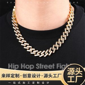 Naszyjnik na męski łańcuch kubański łącze złote łańcuchy lodowe biżuteria Hip Hop 15 mm diamentowy Hiphop Hy -Cuban Cain Bransoletę