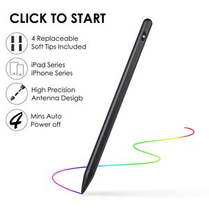 Apple iPhone için Universal Stylus Pen ios IOS Android Windows Tablet PC için Samsung Palm Reddedilen Dokunmatik Ekran Aktif Destek Kalemi Siyah