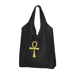 Shopping Bags Recycling Ancient Egyptian Symbol Ankh Key Of Live Bag Women Tote Portable Groceries Shopper