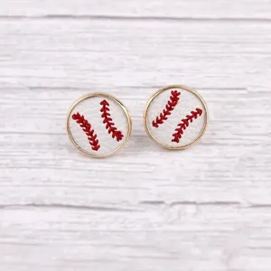 Stud Earrings 16mm Embroidery Baseball Leather Studs