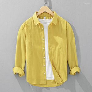 Men's Casual Shirts Seersucker Long Sleeve Shirt For Men Cotton Yarn Soft And Comfortable Breathable Square Neck