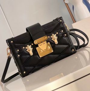 Designer Petite Malle Handbags Soft Real Lambskin Leather Satchel Bags Square Shape Malletage Quilting Bags Gold Hardware Metallic S-Lock Buckle Women Dinner Purse