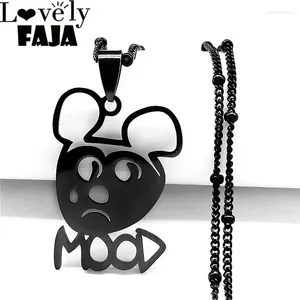 Pendant Necklaces Cartoon Sad Mouse MOOD Emo For Men/Women Stainless Steel Black Color Charm Necklace Sweater Chain Jewelry Gift N4204S0