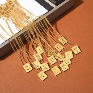 CE Not Fade Small Gold Color Pendant Medal Square Initials Necklace Female Light Luxury Niche Design High-End Ins Fashion Collarbone Chain