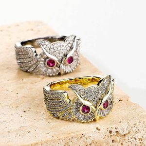 New Hip-hop Style Zirconium Filled Owl Band Ring For Men And Women INS Trendy Personalized Index Finger Rings 14k Real Gold Plated Bijoux Rapper Australia Jewelry