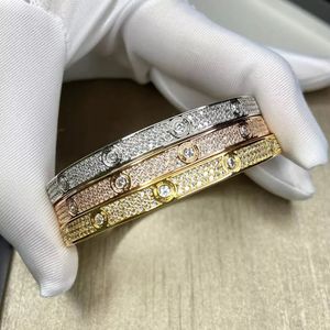 Luxury Diamond Armband Top Fine Brand Pure 925 Sterling Silver Jewelry Women Easy Lock Bangle Rose Gulgul Gold Full Diamond Bangle Wedding Engagement Armband