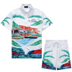 Masculino plus t polos verão nova moda tripulação pescoço t camisa de algodão manga curta camisa havaiana praia impressão camisa shorts terno esportivo r44