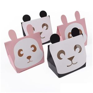 Geschenkverpackung Niedlicher Tier-Panda-Kaninchen-Süßigkeits-Taschen-Plätzchen-Gruß-Karten-Baby-Dusche-Geburtstags-Party-Kasten Ct0242 Tropfen-Lieferung Hausgarten