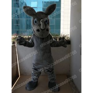 Costume da mascotte rinoceronte grigio natalizio di alta qualità Vestito da festa operato da Halloween Personaggio dei cartoni animati Vestito da carnevale Vestito unisex Puntelli pubblicitari