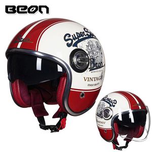 Motorradhelme BEON Helm Double Lens Moto Casco Ge Ouvert Vintage Capacete Casque Scooter Open Face Retro Safety