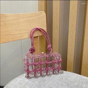 Evening Bags JIOMAY Luxury Designer Handbags 2023 Women Bling Rhinestone Bag Ladies Transparent Acrylic Knotted Strap Box Shaped Shoulder