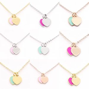 Double heart tag pendant necklace love designer necklaces for women jewelry modern style simple elegant thin luxury Necklaces chic blue red classic E23