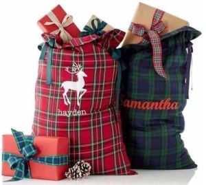 new style plaid santa sack Christmas santa sacks for kids candy gift bag canvas santa sack plaid style X-mas gift sack FY4934 bb0424