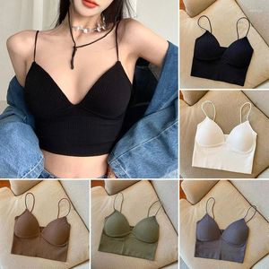 Canotte Canotte Canotte da donna Top corto senza cuciture Intimo Canotta a forma di V Cinghie sottili A righe Solid Gather Bralette Lingerie Top a tubo intero