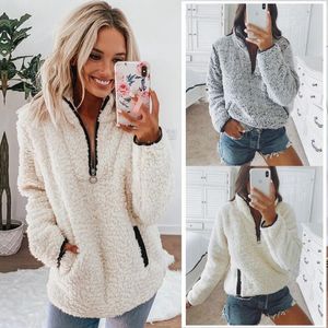 Women's Hoodies & Sweatshirts Women Fleece Teddy Zipper Solid Pocket Coat Winter Warm Wool Zip-Up Cotton Outwear Casual Sweatshirt