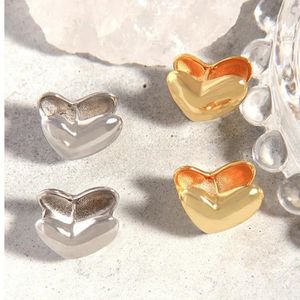 Orecchini a bottone da donna in argento sterling 925, color oro, a forma di cuore, lucidi, gioielli di moda, coppie, vacanze, regalo d'amore